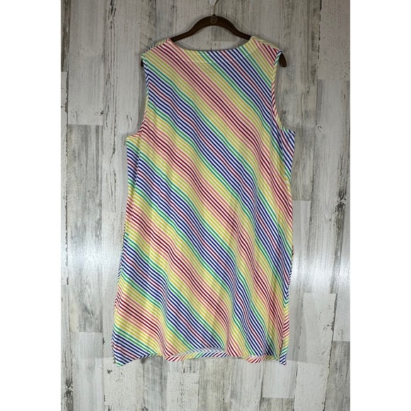 Lands End Shift Dress Plus Size 1X Sleeveless Rainbow‎ Stripe Notch Neck Pockets - Picture 2 of 8